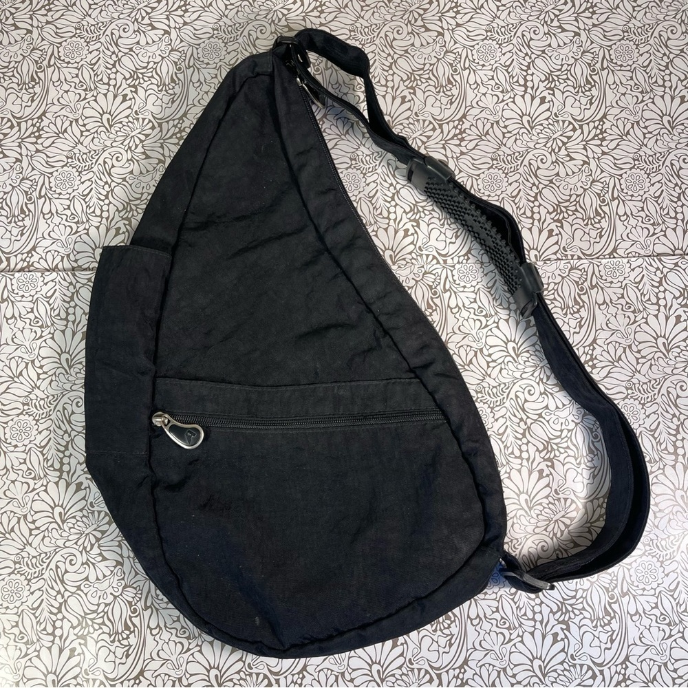 AmeriBag Healthy Back Bag Black Nylon Shoulder Sling Travel Organizer Purse